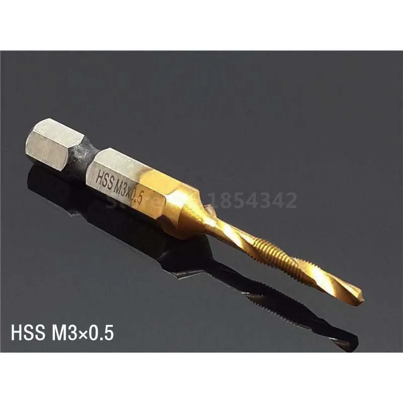 

3MM HSS Hex Shank Spiral Tap Countersink Drill Reamer Titanium Soft Metal Tapping Chamfering Thread Tool Metric Size M3*0.5