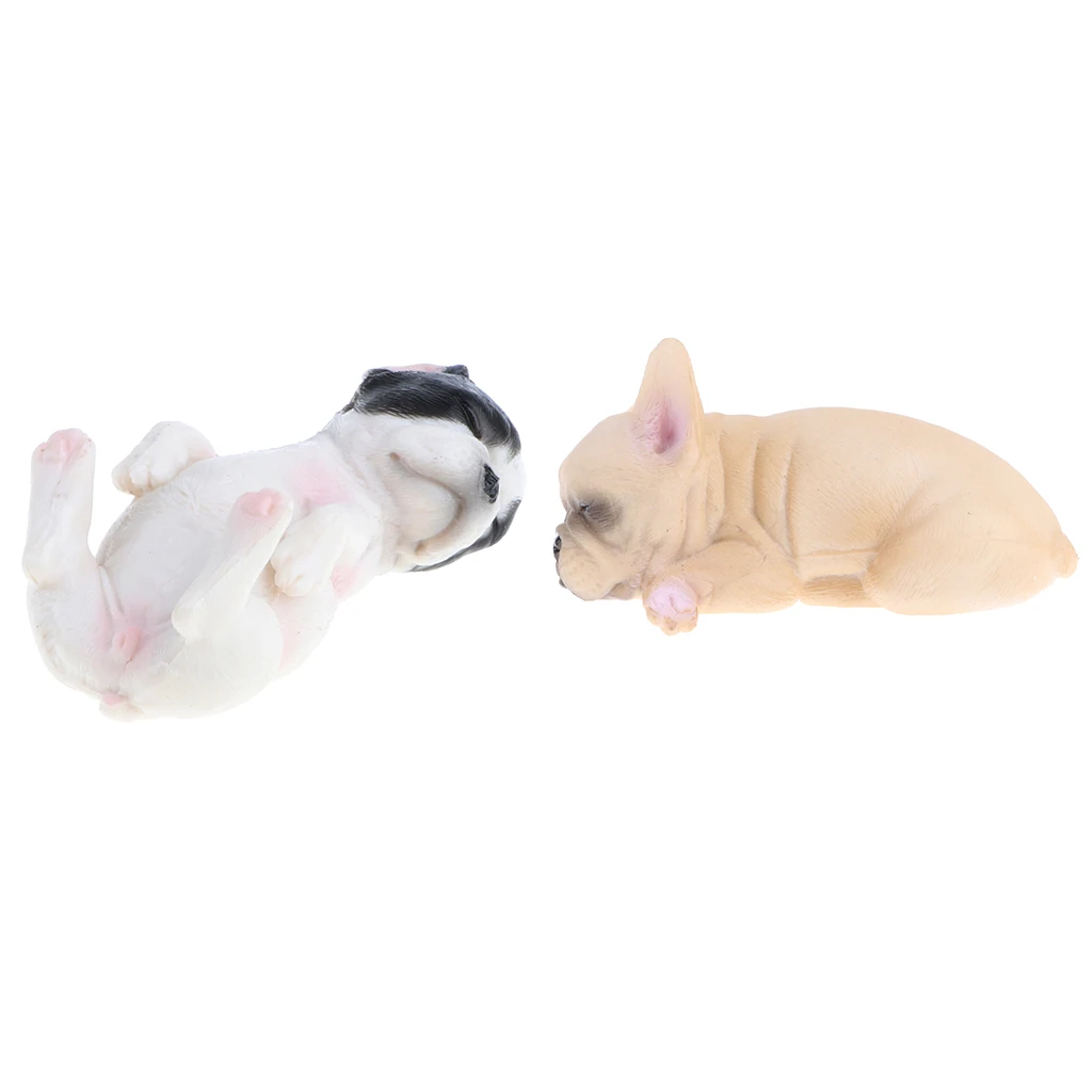 2x Sleeping Little French Bulldog Dog Animals Action Figure Pet Dog Wild/Farm Animal Models Educational Nature Toy