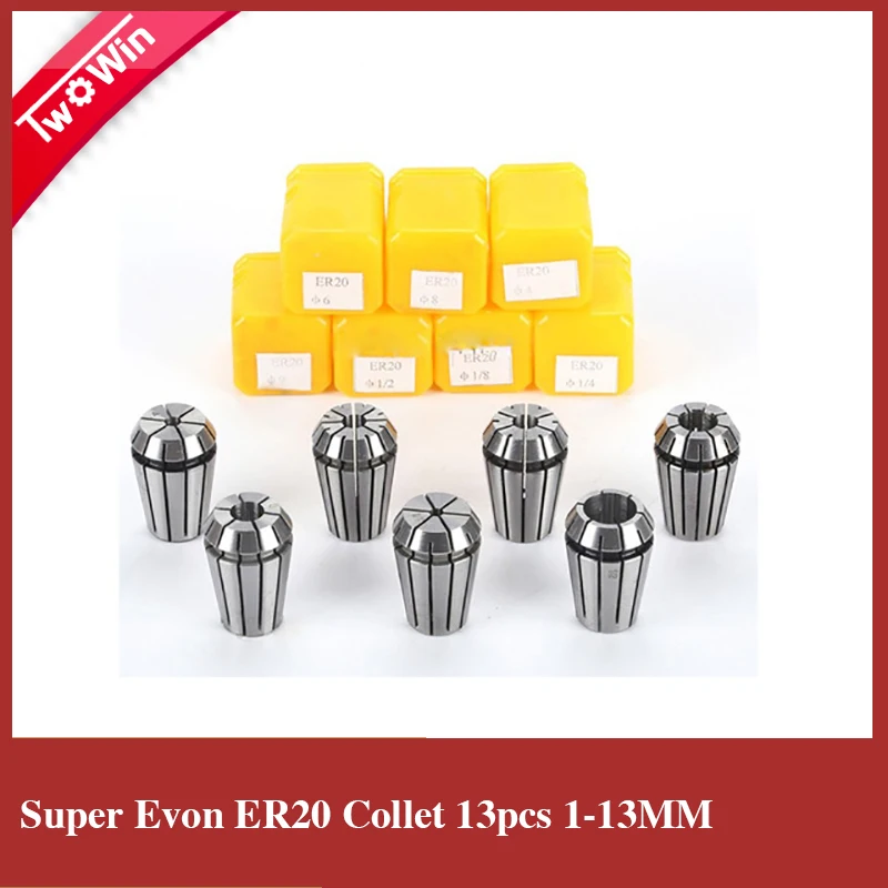 

ER20 collet set 13 pcs er20 collet chuck from 1mm to 13mm Beating 0.1MM Precision for CNC milling lathe tool and spindle motor