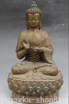 

12" Old Chinese Buddhism Bronze Shakyamuni Sakyamuni Amitabha Buddha Statue
