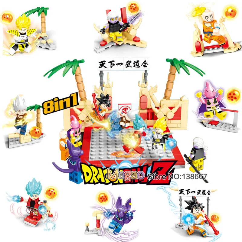 

1 Set of Dragon Ball Z 8 IN 1 Legoingly Figures Son Goku Buu Beerus Vegeta Super Heroes Building Blocks Gift Toys For Children