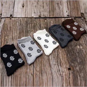 

5MIX CORLOR/LOT HEALTH SOFT CLOSE SKIN WEAR SUITABLE DOLLAR PRINTING HIGH QUALITY NATURAL COTTON RIBBED TOP STANDARD MEN SOCKS