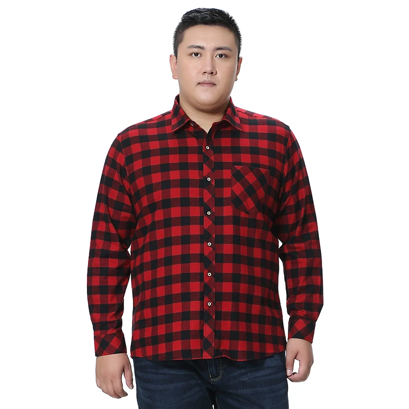 الدهون الرجل زائد حجم 5XL 6XL 7XL 8XL 100% كامل القطن منقوشة الأعمال عارضة قميص الرجال بأكمام طويلة الفانيلا عالية جودة الأزياء