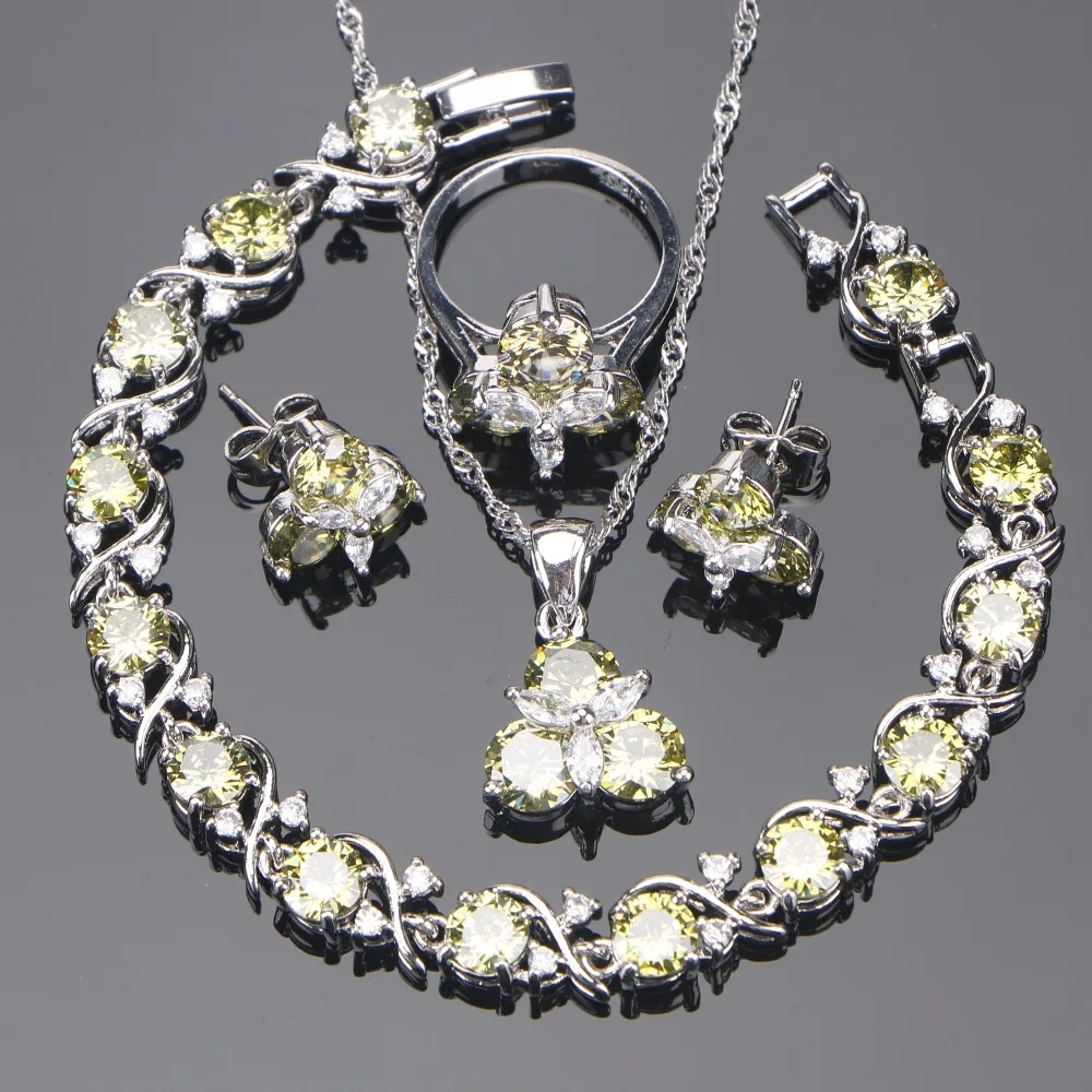 

Cubic Zirconia Costume Jewelry Sets Women Bridal Silver 925 Jewelry Ring Stones Earrings Bracelet Pendant&Necklace Set Gifts Box