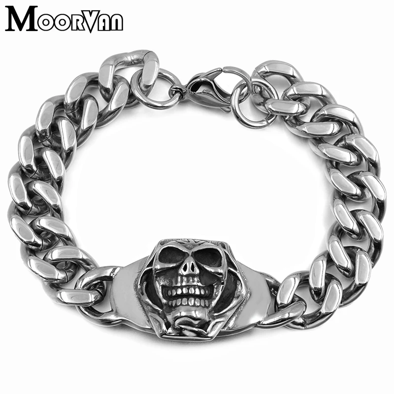 Moorvan Мода Панк Стиль Большой Глаз улыбка лицо череп друг вечерние из нержавеющей стали мужские ювелирные изделия браслеты подарок VB998