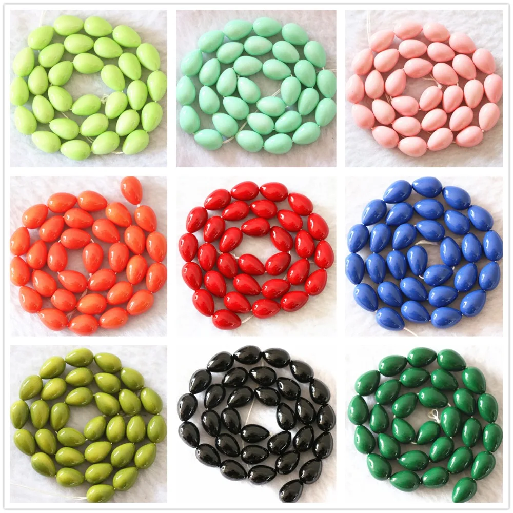 

Hot sale baking paint 9x13mm glass beads teardrop waterdrop multicolor candy colors charms jewelry making accessory 15inch B1085