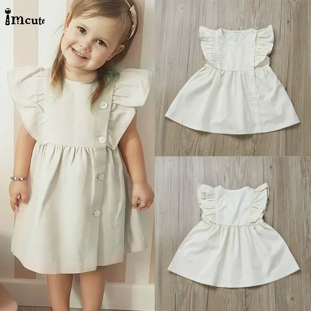 Girl Princess Imcute 2019 New in Fashion Dress Infant Toddler Kid Baby Fly Sleeve Tutu Dresses White Button Casual Sunsuit US | Детская