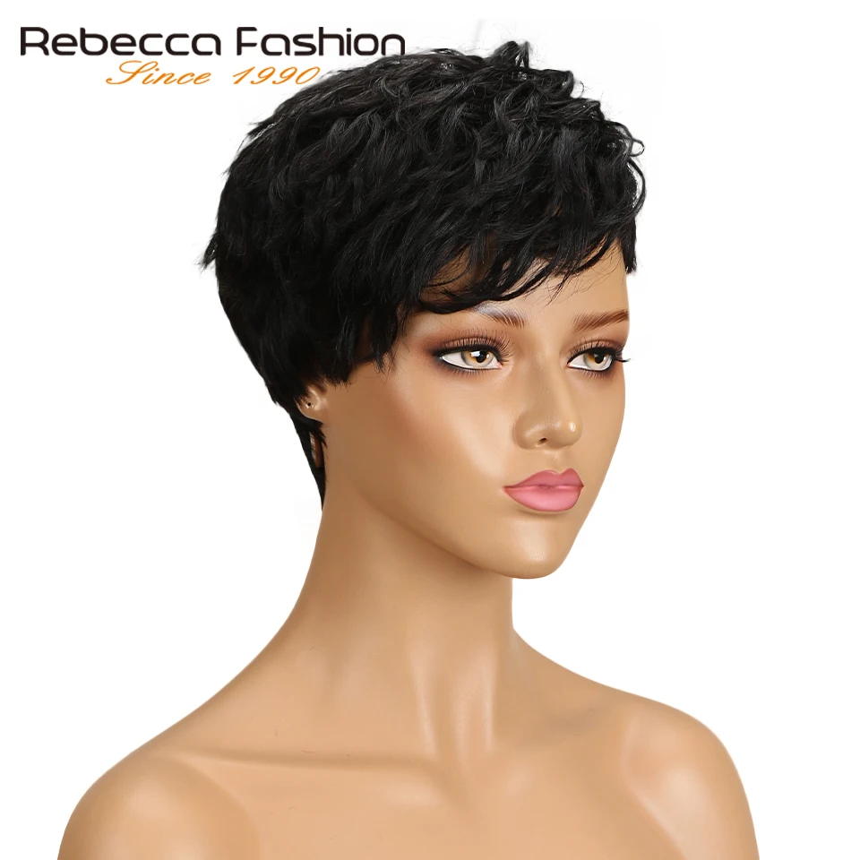 Rebecca Mix Color Short Wavy Wig Peruvian Remy Human Hair Wigs For Black Women Brown Red Natural Wave Wig Free Shipping WH DINA
