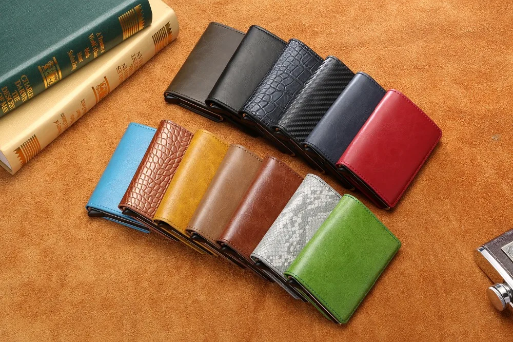 ZOVYZOL Slim Mini Wallet Metal Aluminum Business id Card Case Anti Rfid Protection Men Women Credit Card Holder Leather Vintage