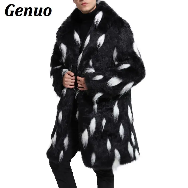 Мужское меховое пальто, зимняя парка из искусственного меха в стиле пэчворк, верхняя одежда, модные мужские куртки в стиле панк, уличная одежда, длинные меховые пальто, ветровка, пальто
