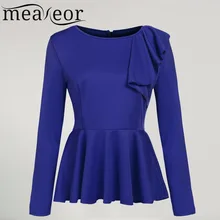 Meaneor/осенние женские футболки с длинным рукавом, асимметричные оборки на одно плечо, топы с баской и высокой талией, однотонные тонкие Повседневные Вечерние футболки