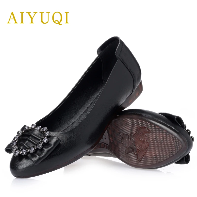 Appartements Profonde 2019 Ensembles Peu Beige black Travail Chaussures Professionnel Femmes Femme Nouveau De Mou Ronde Printemps Cuir En Véritable Pour Fond Aiyuqi Bouche 7zqAd7