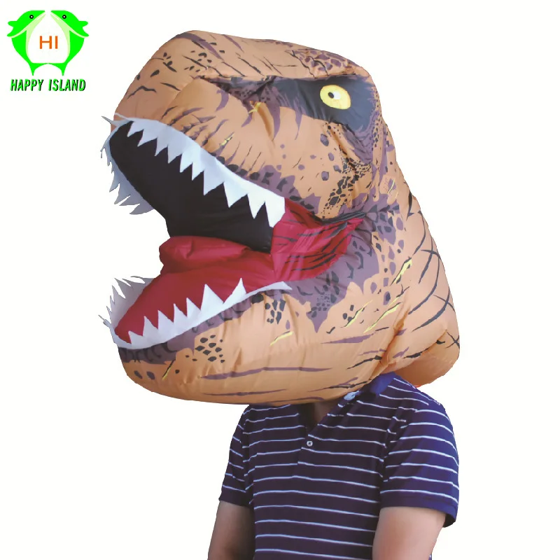 

T REX Dinosaur Inflatable Costumes Hood For Man Jurassic World Park T-Rex Dinosaur Cosplay Masks Halloween Party Mask for Adult