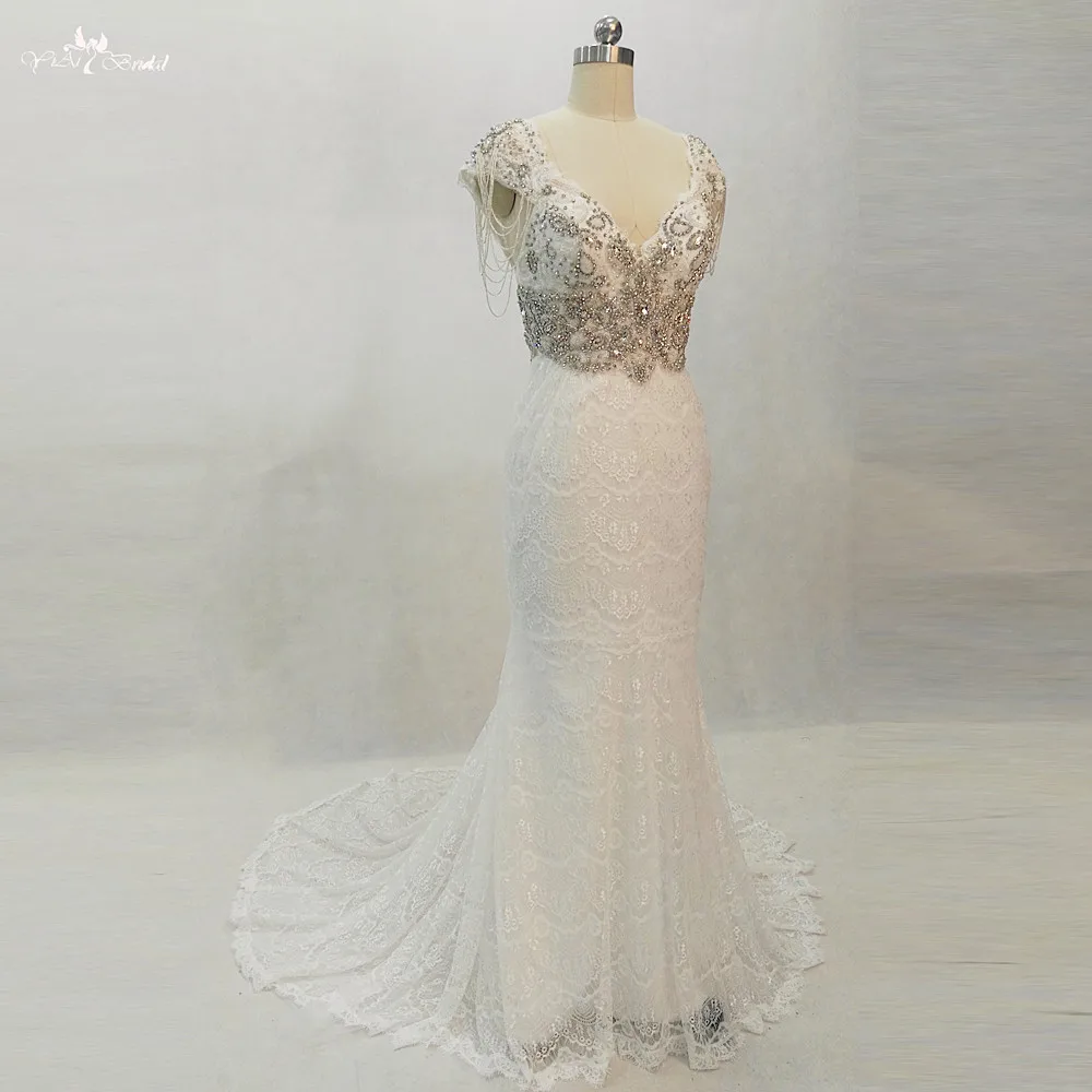 Rsw1317 реальные фотографии yiaibridal alibaba розничный магазин Кристалл бисера Кружево халат де mariée Boheme Boho Свадебное платье