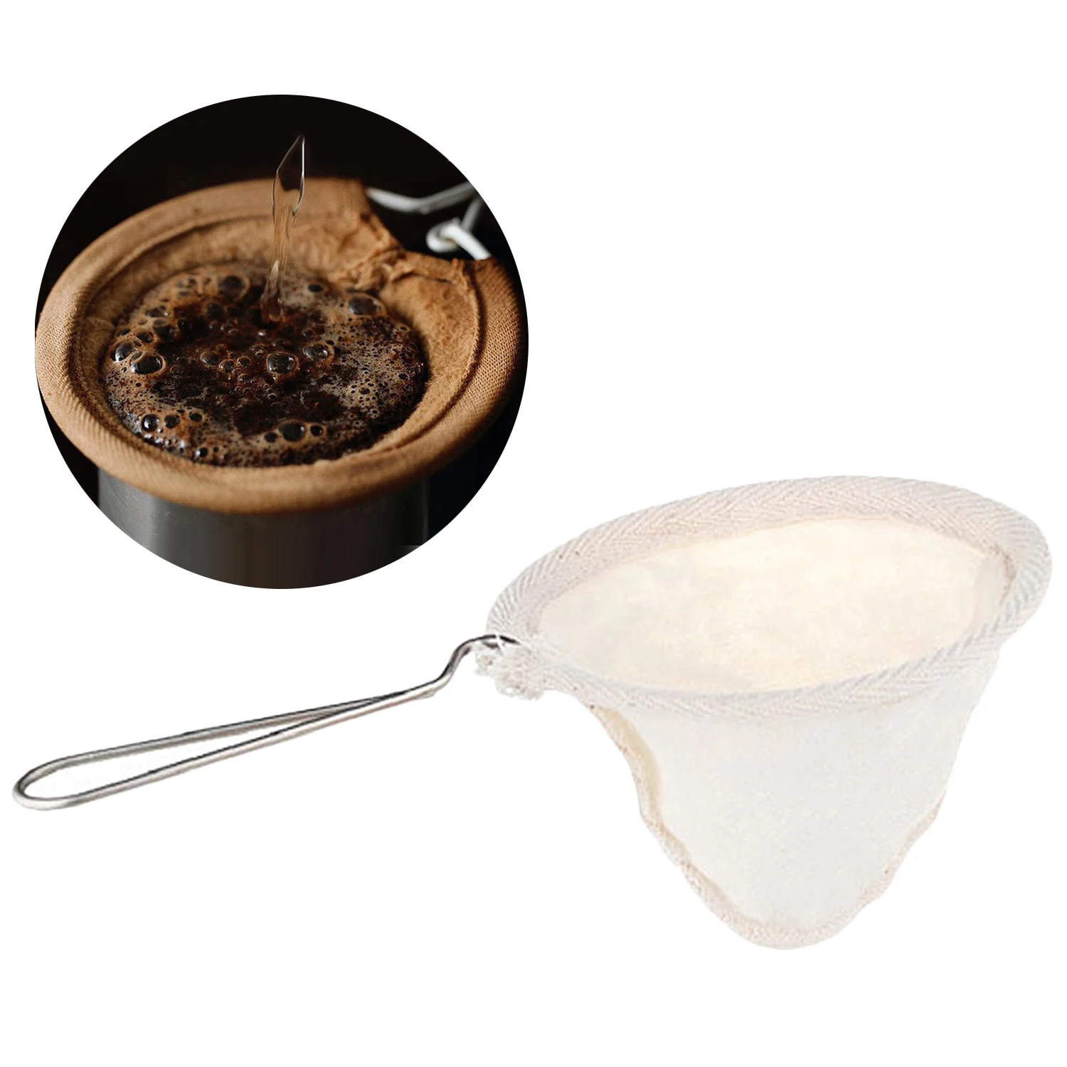 

Behogar Reusable Cloth Coffee Dripper Filter Bag Strainers with Stainless Steel Handle for Pour Over Coffee Maker Accessories