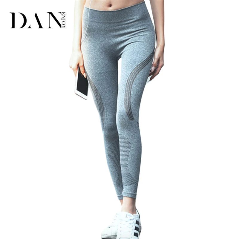 DANENJOY 2017 Grey Yoga Pants Black Running Tights Women High Elastic