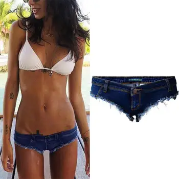 

SupSindy summer Women Short Jeans summer Vintage ultra low waist denim zipper party girl exposed hips hot jeans sexy Short Jeans
