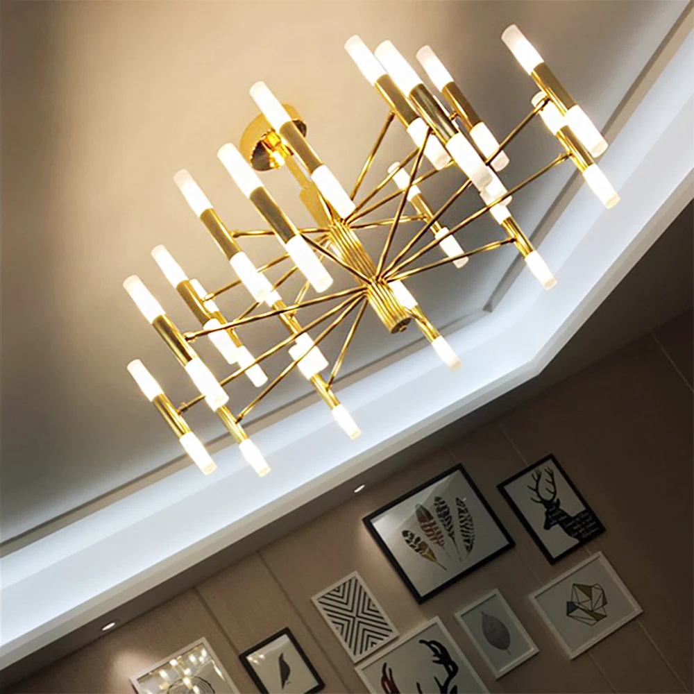 

Modern Nordic Alloy Pipe Line G9 LED Light Kit Gold Chandelier Light Bedroom Living Room Lighting Fixture Wall Decor Art Lamp