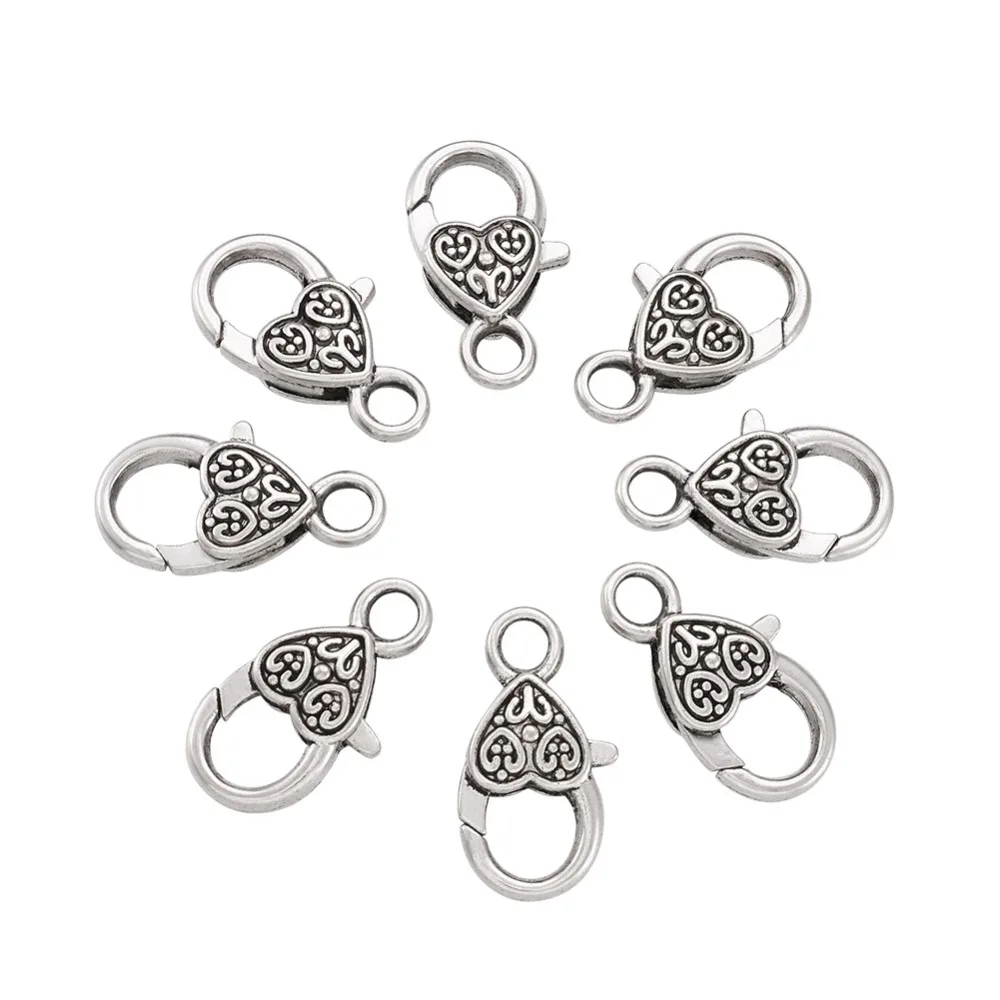 

50pcs 25.5x14x6mm Tibetan Style Heart Lobster Claw Clasps, Lead Free & Cadmium Free & Nickel Free, Antique Silver Color F95
