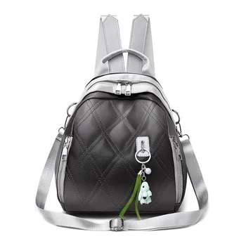 

PU Backpack Bag Female 2019 New rhombic embroidery thread multi-function waterproof travel outdoor Shoulder Bag Casual backpack