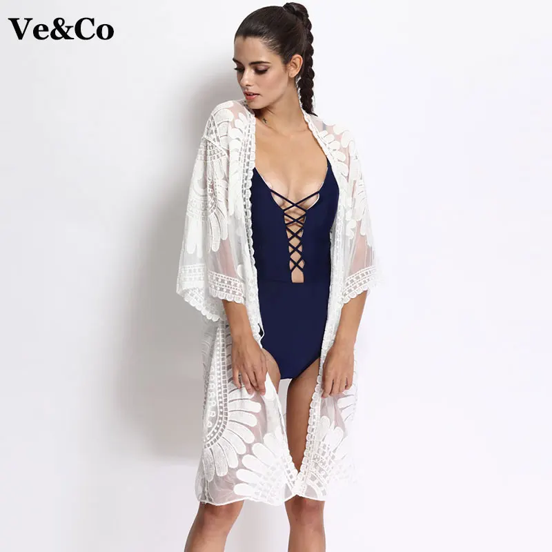 Парео Пляж Cover Up Цветочные вышивки 2018 бикини Купальник Robe De Plage Кардиган