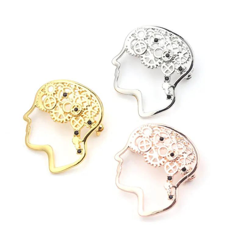 

Nerve Head Form Machine Brain Brooch Wise Brain Black Crystal Badge Pins Fashion Jewelry For Scholar Men Women Charm Chic Gift