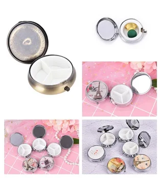 

Round Metal Pill Boxes Portable Medicine Organizer Folding Container Pill Cutter Pill Case