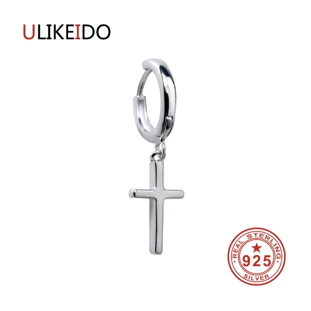 Pure 925 Sterling Silver Cross Earrings Fashion Punk Thai Pure 925 Sterling Silver Cross Earrings Fashion Punk Thai Jewelry Stud Earring For Men Women