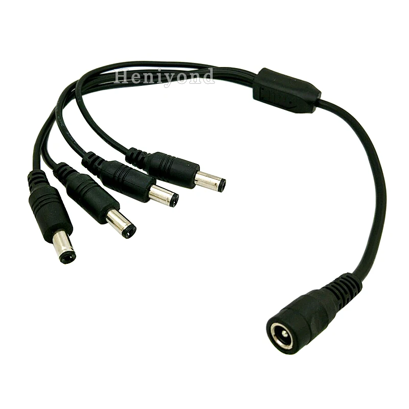 2Pcs/lot DC power Splitter 4 way Power Splitter Cable 1 male to 2 Dual Female cord for 12V CCTV Camera or LED 5.5mm / 2.1mm