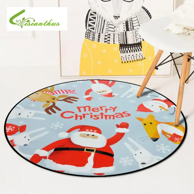 Merry Christmas Door Mat Santa Claus Round Carpets Christmas Decor