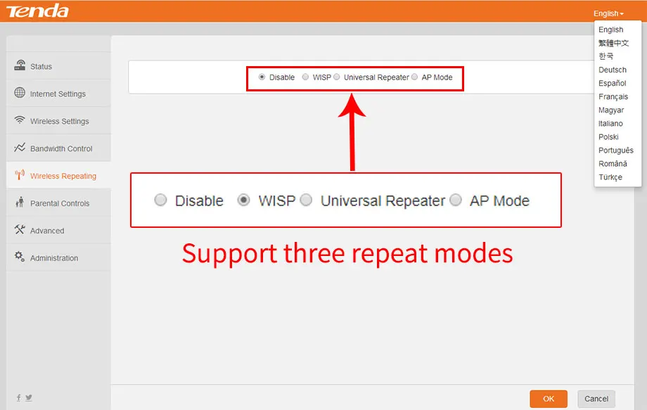 russo + firmware multi-idiomas, roteador viscose repetidor modelo ap