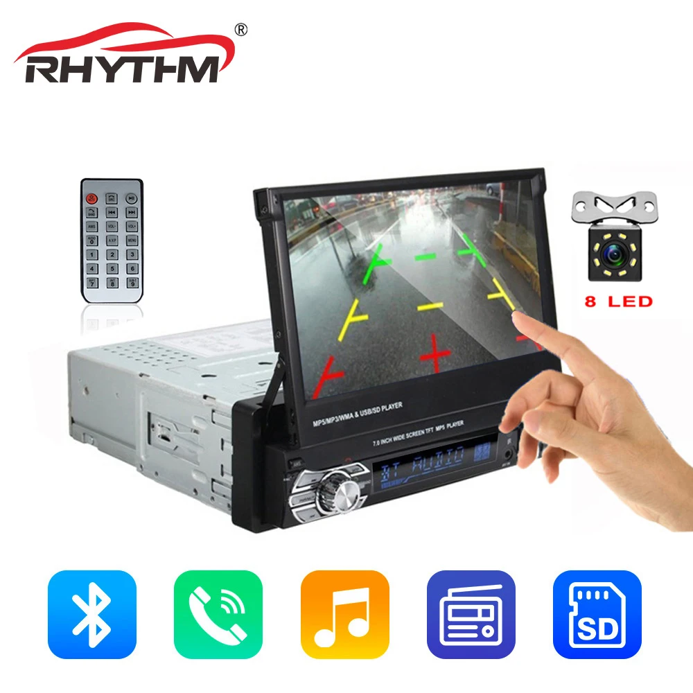 

Car Stereo audio Radio Auto GPS Bluetooth 1DIN 7" HD Universal 12V Retractable Touch Screen SD FM USB/TF Player Rear View Camera