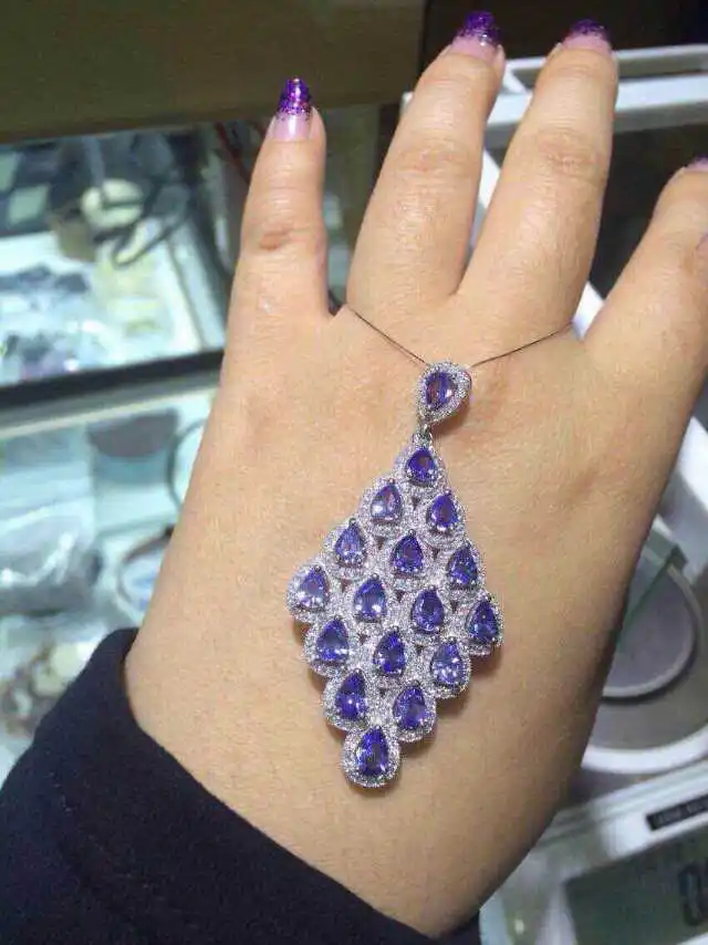 Натуральный голубой танзанит кулон природным драгоценным камнем элегантный павлиний хвост кулон ожерелье S925 серебро Для женщин подарок вечерние ювелирные изделия