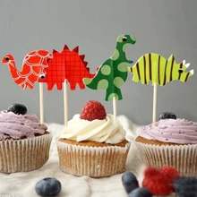 24 шт./компл. динозавр топперы на палочках для кексов Топпер детский душ поставки День рождения детей вечерние торт выпечки вечерние украшения