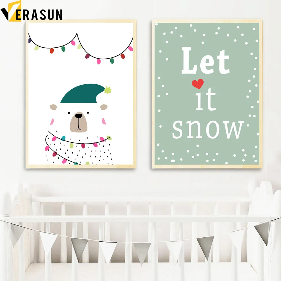 

Bear Snowman Lamp Quote Christmas Gift Wall Art Canvas Painting Nordic Posters And Prints Wall Picture Kids Baby Girl Room Decor