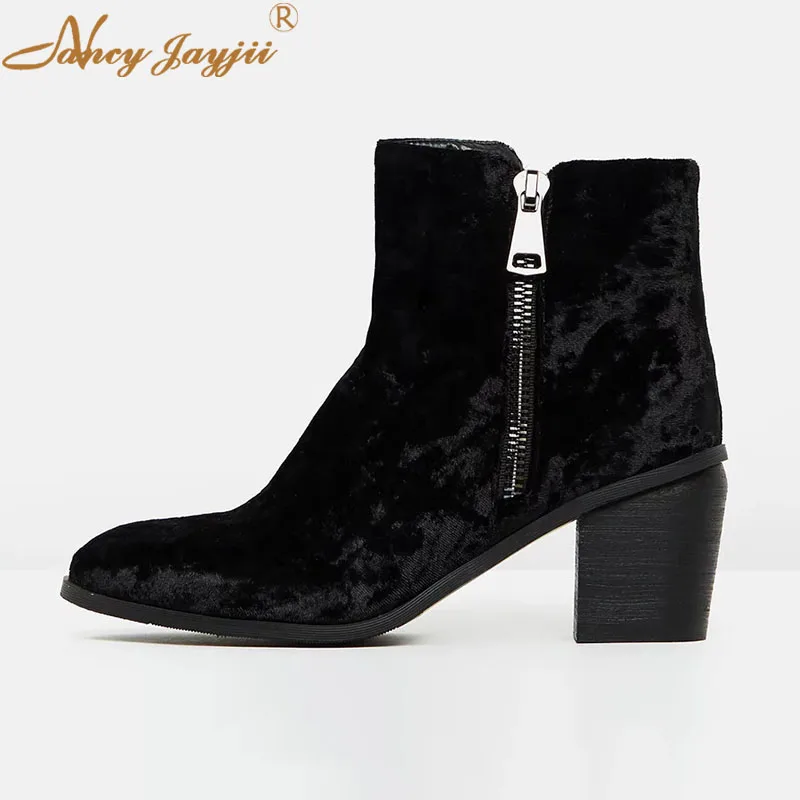 

Velet Women Adult Boots Solid Ankle Round Toe Super High Square heels Mature Concise Leisure Elegant Fashion Nancyjayjii 2019
