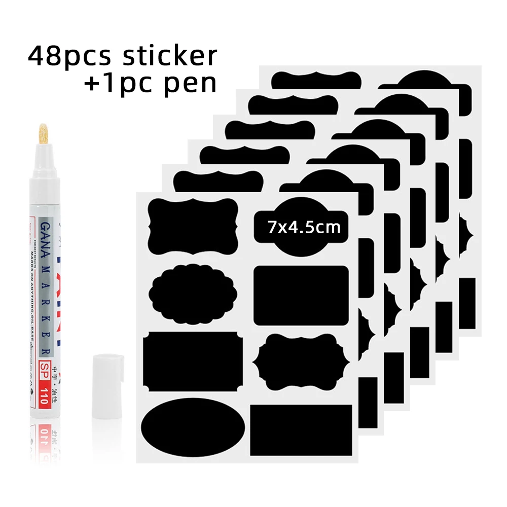 

48pcs Jar Stickers Label Sticker Kitchen Storage Organizer Bottles Jam Spice Jars Stickers Labels Sticker Blackboard Spices Tags