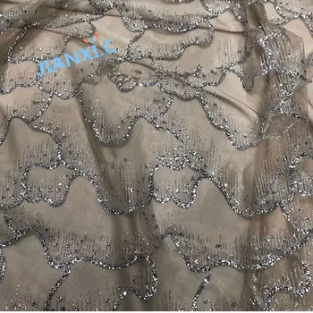 

French net fabric for party dress 5yds Embroidered mesh lace fabric CiCi-1170 with glitter
