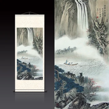 

Painting in Chibi, boat drawing, living room, home decoration, silk painting scroll