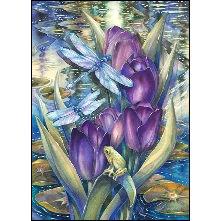 

5d DIY Diamond Painting Full Square Drill Dragonfly Frog and Lotus Flower Picture Mosaic Diamond Embroidery Kit Cross Stitch Art
