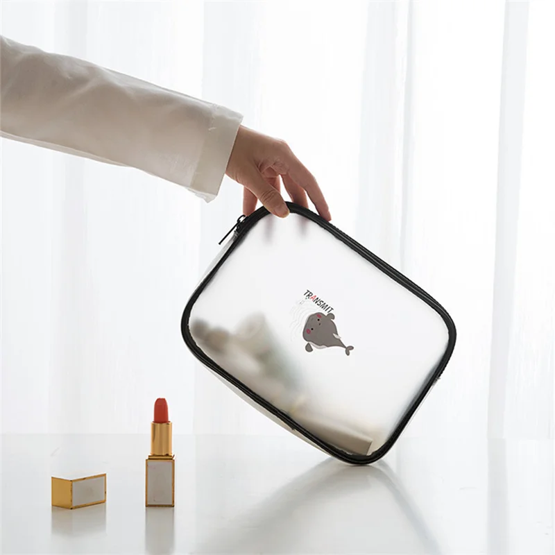 

4 Sizes Translucent Scrub Handbag Makeup Organizer Cartoon Whale Cosmetic Bags Waterproof TPU Washing Bag For Traveling Portable