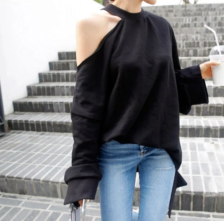 

SuperAen Women Sweatshirts 2018 New Spring and Autumn Long-sleeved Sexy Hoody Loose Harajuku Wild Sweatshirts Off Shoulder Tops