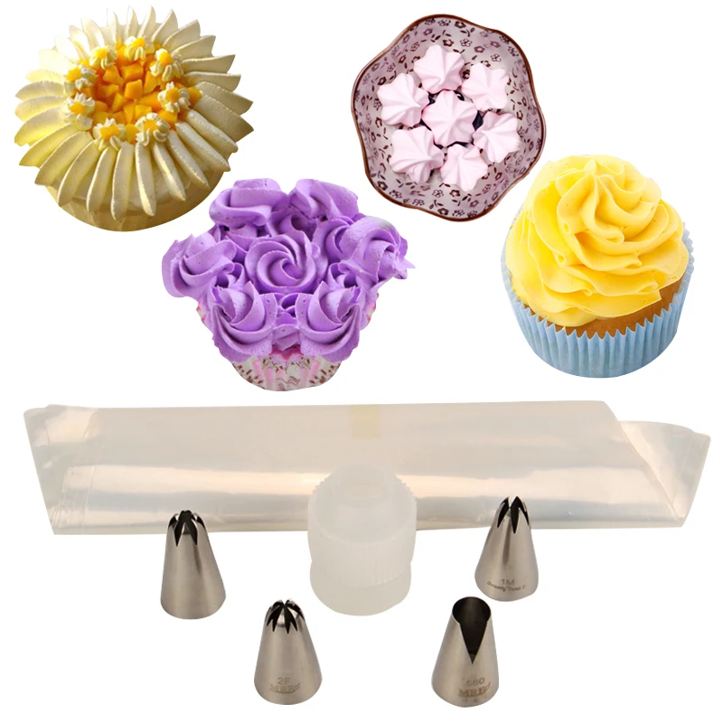 4PCS/set stainless Steel icing tips set flower nozzles with pastry bags