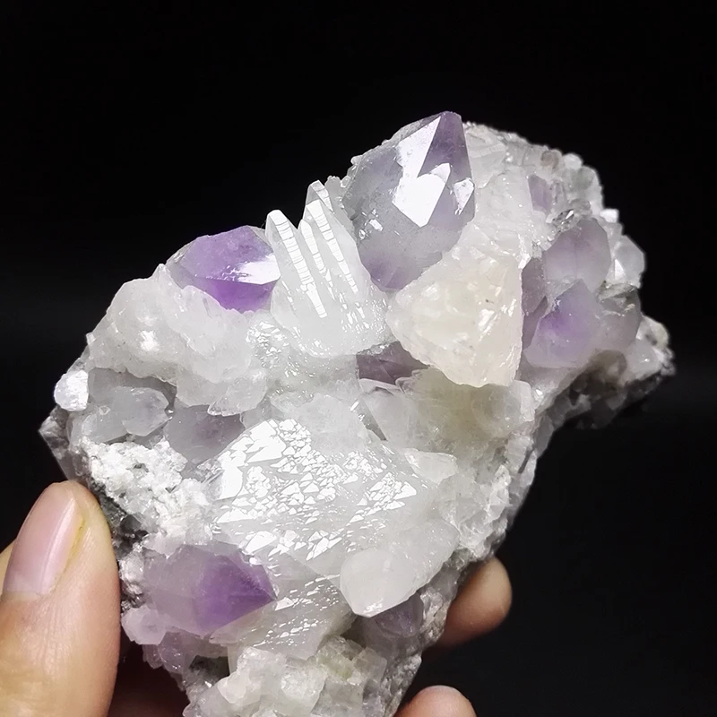 

234g NATURAL Stones and Minerals Rock Amethyst Purple Crystal WHITE Calcite symbiosis RARE ORE UNIQUE Perfect Specimens #15