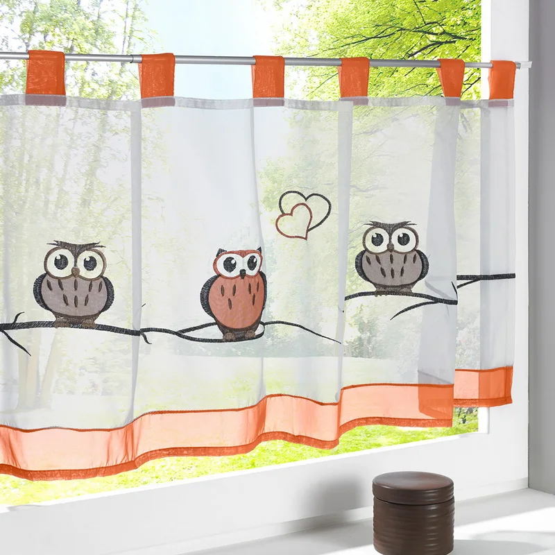 Urijk 1 PCS Owl Embroidered Bedroom Curtain For The Kitchen Pastoral