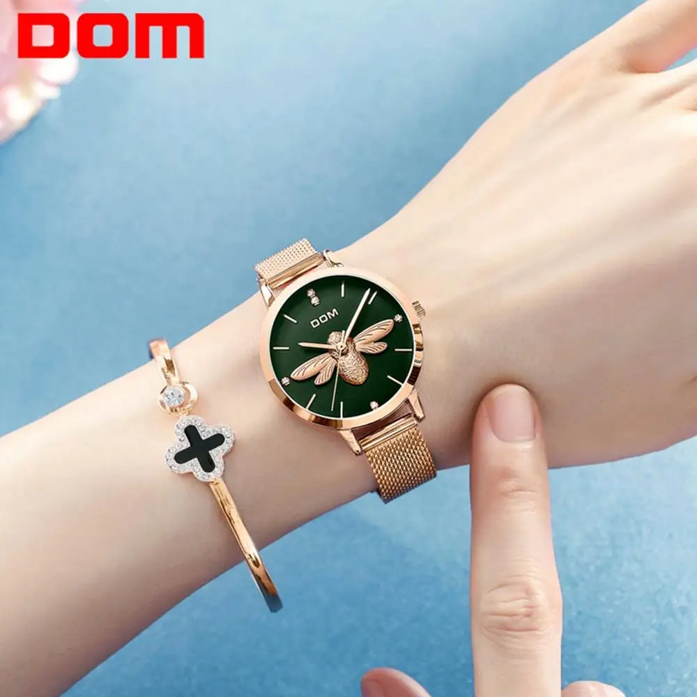 

DOM Top Luxury Brand Stainless Steel Women Watches 3D Bee Lady Watch Quartz Wrist Watch Fashion Dress Women Watch G-1265G-3M3