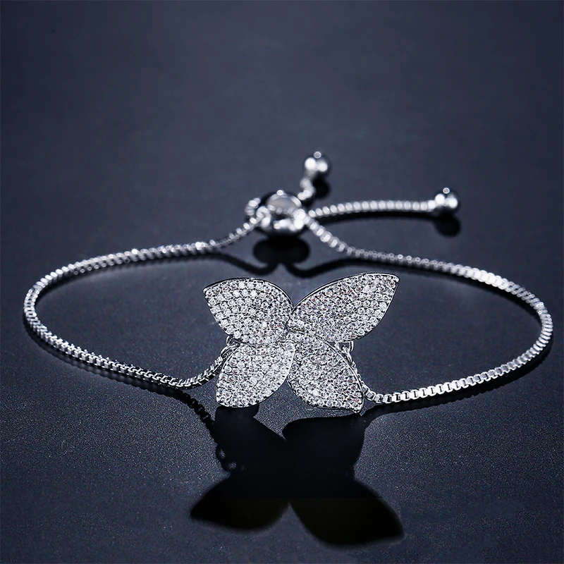 UILZ Monaco Design Accessories Fashion Flower Leaf Shape Chain Bracelet AAA zircon Micro Pave Women Wedding Jewelry UB2016