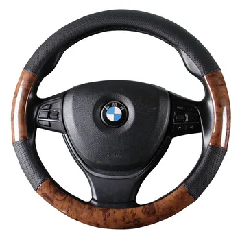 

KKYSYELVA 38cm Auto Steering-Wheel Black Car Styling Steering Wheel Cover Leather Steering Covers Car Interior Accessories