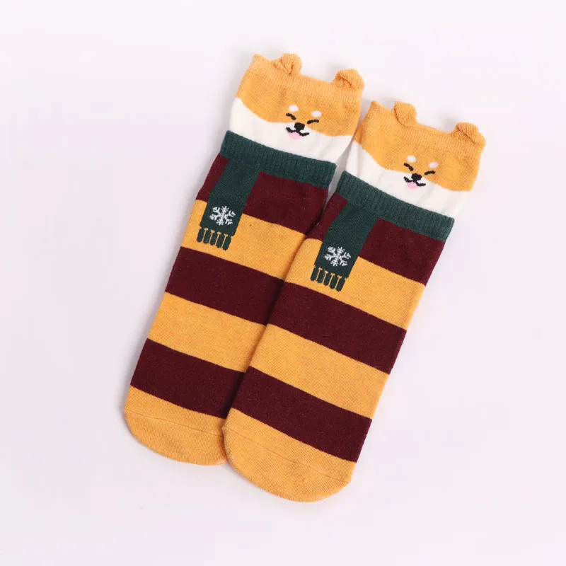 Женские повседневные носки из хлопка, женская одежда и мужские короткие носки, дышащие носки с мультяшными животными, рождественский подарок, носки с круглым вырезом - Цвет: Цвет: желтый