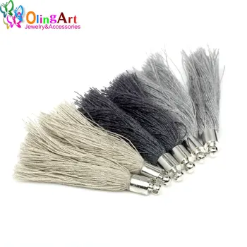 

OlingArt 40mm Mix Color Gradient gray Cotton Silk charm Tassel Earring handbag Pendants necklace DIY jewelry making 2019 New